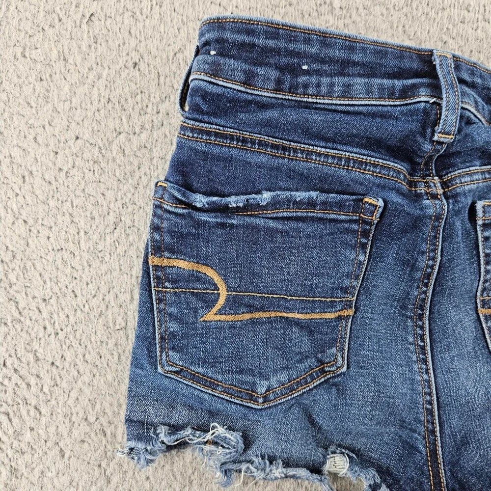 American Eagle Hi Rise Shortie Denim Jean Shorts Womens‎ 2 Blue Super Stretch